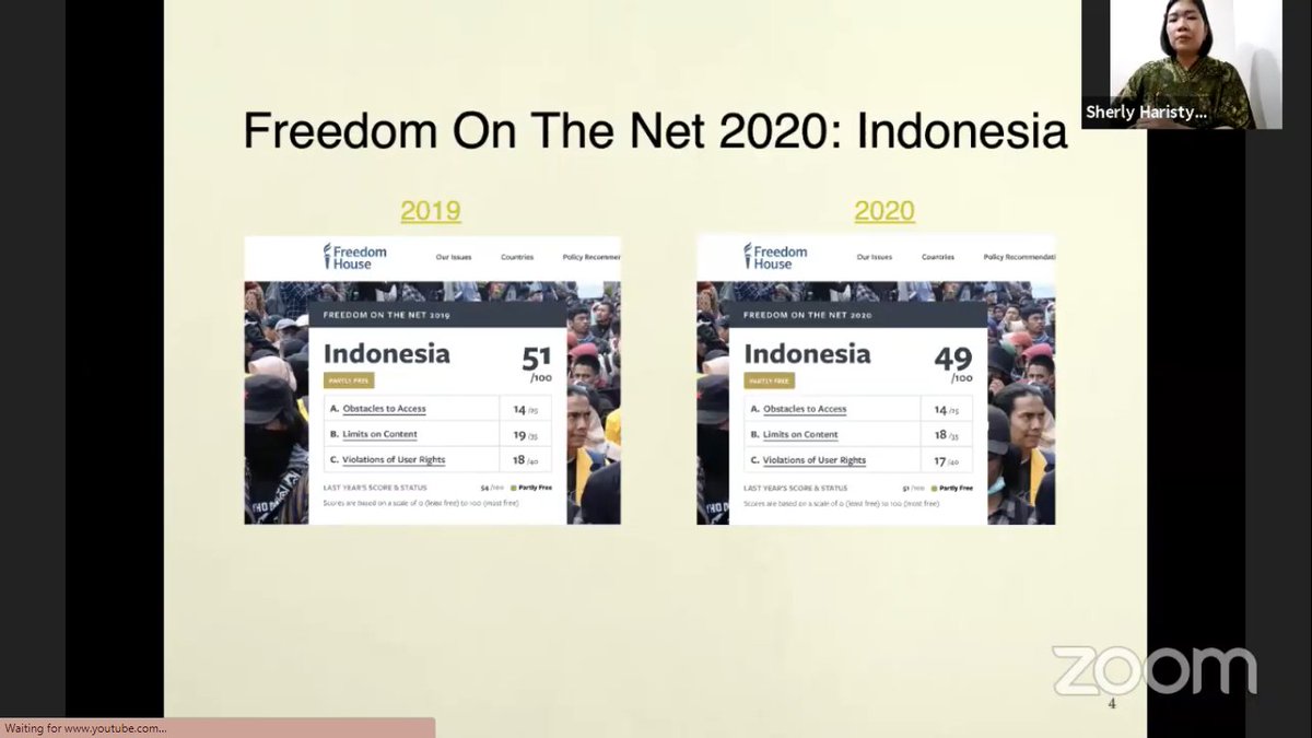 [BREAKING] "Laporan Freedom On The Net: berdasarkan faktor hambatan akses, pembatasan konten dan pelanggaran hak pengguna digital, skor kebebasan digital Indonesia menurun, dari 51 (setengah-bebas) menjadi 49 (tidak bebas)."