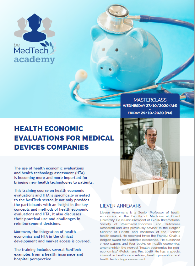 beMedTech Academy organise un online Masterclass health economic evaluations for medical device companies avec Lieven Annemans. Plus d'infos et s'inscrire: tinyurl.com/y4qobo87
