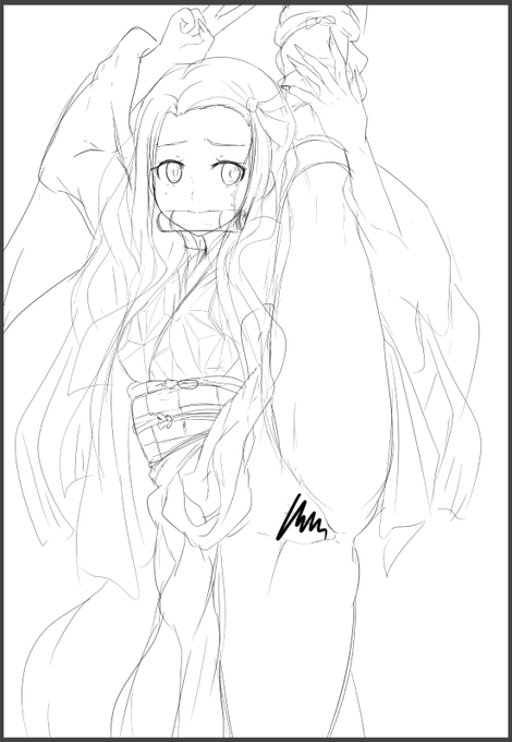 鬼滅に詳しくないウチが友人のリクエストで禰豆子のI字バランス描いた結果、全然似てねぇ。誰だこれ、 あっ禰豆子ちゃん好きです。 