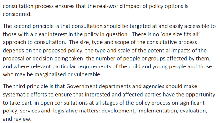 And third, systematic efforts should be made to engage affected parties at all stages of the consultation process. SYSTEMATIC EFFORTS. Here& #39;s the relevant passage below 4/And the doc:  https://assets.gov.ie/5579/1401...