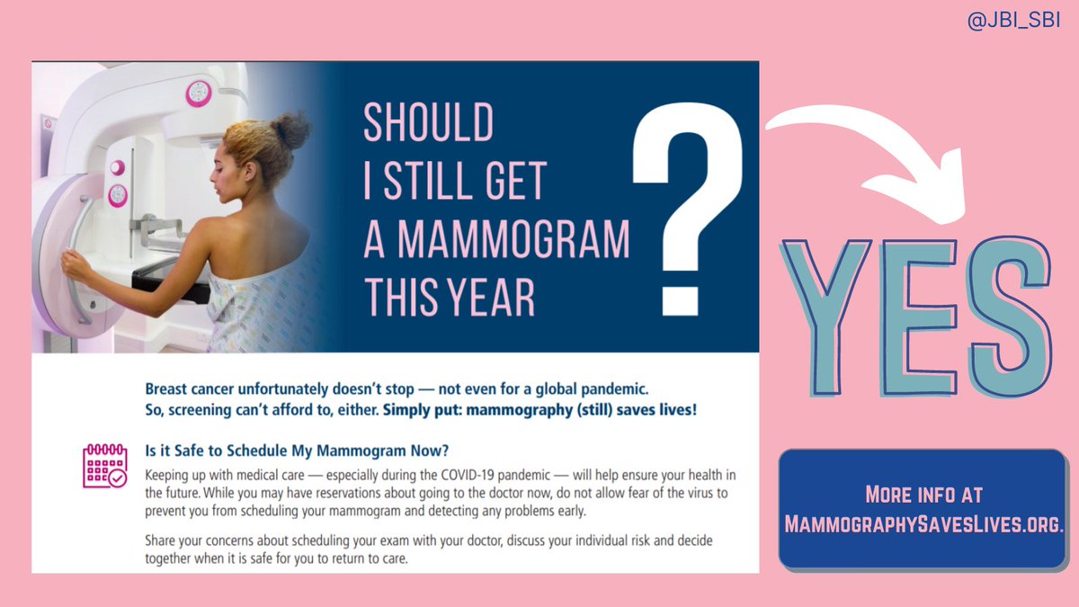 JBI_SBI's tweet photo. #JBI- Got 20 mins?
Get checked- It is safe to return to screening!
More info at: https://t.co/ploJbdZqkP
@MammoSaves @BreastImaging @RadiologyACR  #Breastcancer #COVID-19 # Radres
#BCAM https://t.co/9nZTRLz6XZ
