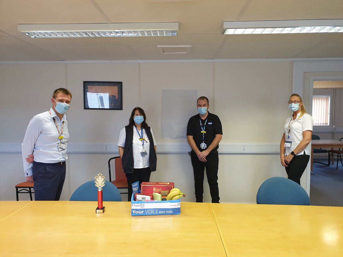 AdrianPiggott's tweet photo. Congrats to SFH Estates team for winning the staff survey goodie box and trophy for highest participation rate 👏 Think your service could be next? #yourvoicematters @SFHFT @emmachallans @BenWiddowson1 @RMitchell_NHS https://t.co/ghNn1OokZ3