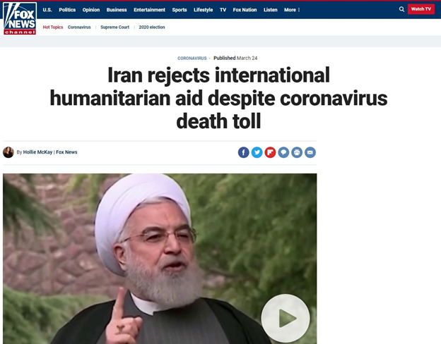 2) @AP blames  #Iran's Covid-19 crisis on "American sanctions"Reminders for AP & other MSM outlets:-Iran's Foreign Ministry spox: "... medicine & food, as you know, were not on any sanctions..."-Iran's state media confirm food/medicine not sanctioned-Iran rejected int'l aid