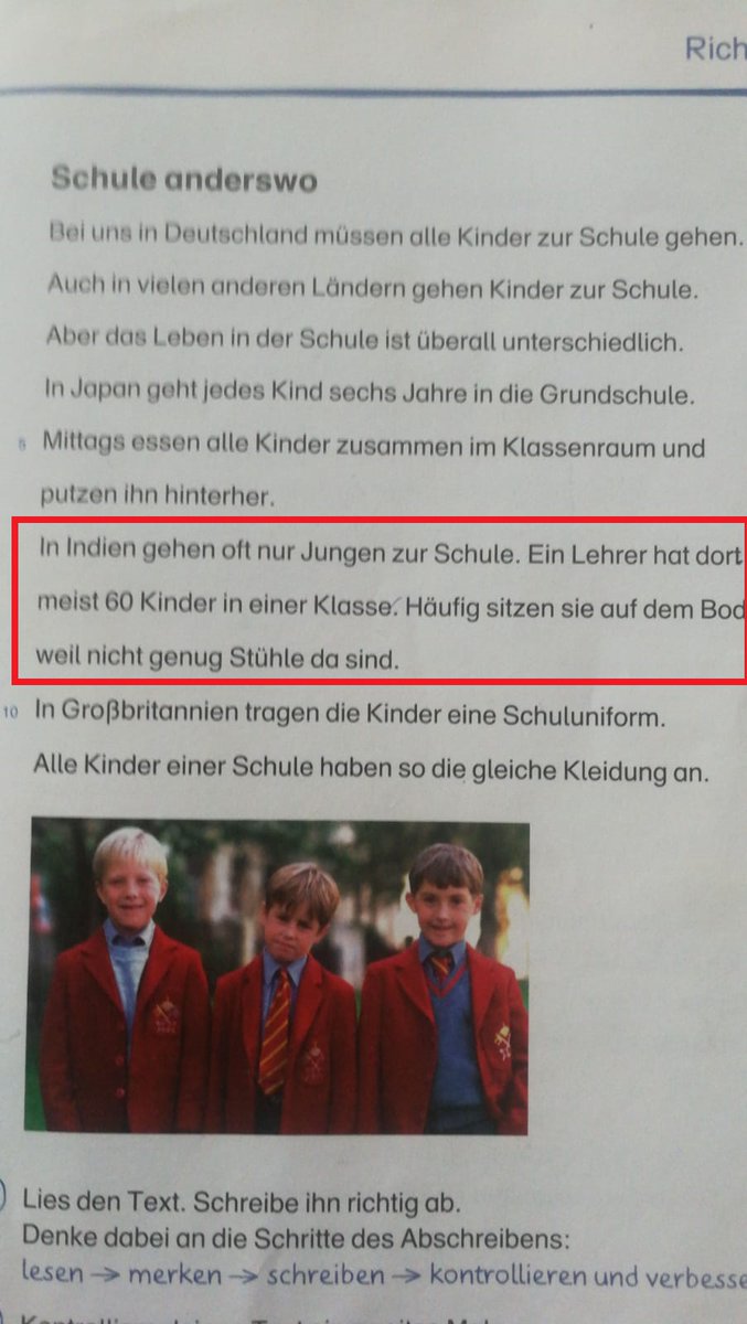 Rajesh_Nair_'s tweet photo. Hello @BildungslandNRW, 

In your Grade 4 Basis Buch, it is stated that 'In India, only Boys go to the school and there are 60 kids in a class'.

This is absolutely false &amp; highly condemnable. We request you to remove this statement.
@CGIFrankfurt please intervene!
@MEAIndia https://t.co/EJYCWnQsWY