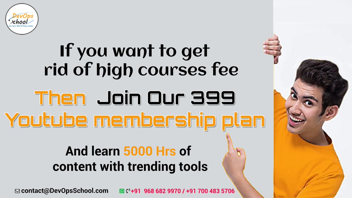 NarayanRajak3's tweet photo. If you want to Get rid of high course fees - JOIN our 399 youtube membership plan and learn from 5000 hrs of DevOps + DevSecOps + SRE demo based sessions.
👉 Join Now: https://t.co/blG15QlPN8
#DevOps #Chef #Puppet #Git #Ansible #Jenkins #SRE #ScmGalaxy #DevOpsSchool #debugschool https://t.co/N9pLrJ2zPb