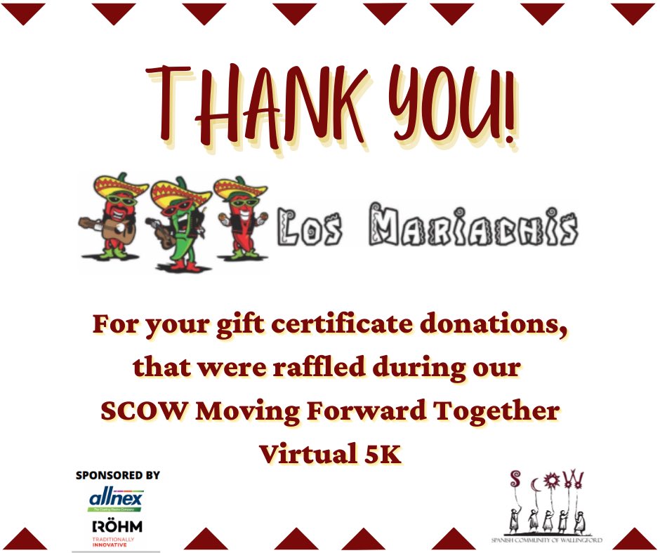 Thank you Los Mariachis Restaurant  for the Friday $5 margarita special during our SCOW Moving Forward Together Virtual 5k! 

#SCOW5k  #allnexWallingford #RöhmWallingford #movingforwardtogether 
#movingforwardjuntos #SCOWallingford  #strongertogether
