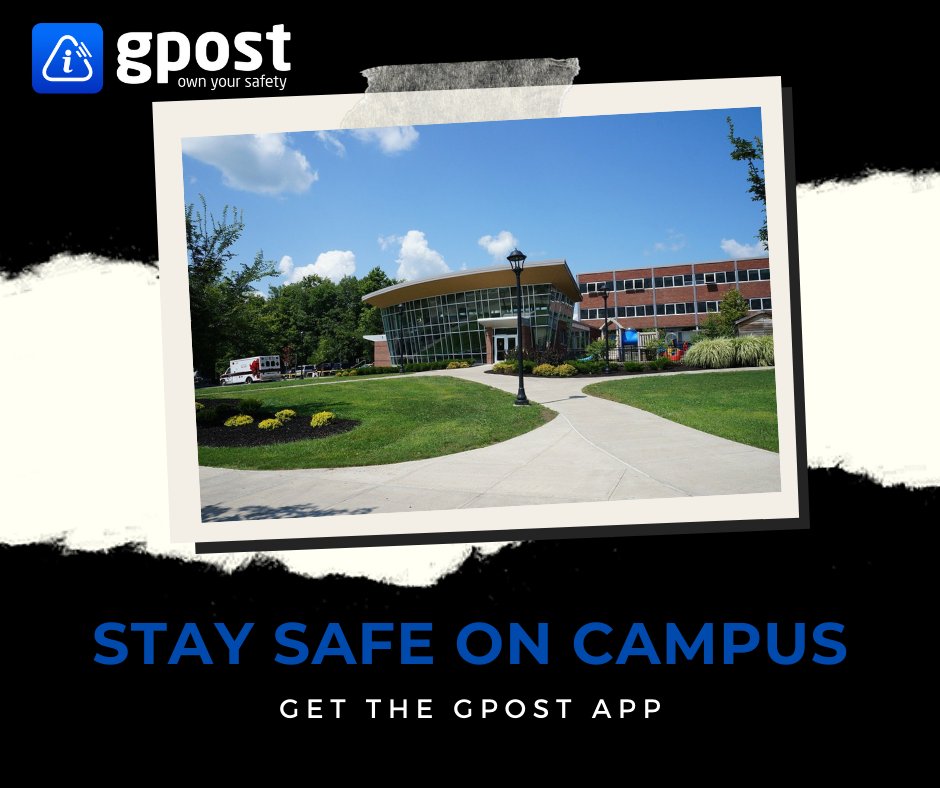 Official_GPost's tweet photo. Stay safe on campus with gpost. Download for free to get emergency notifications and your own personal panic button. #personalsafety #campussafety #schoolsafety #gpostapp https://t.co/sm3aHFgufe