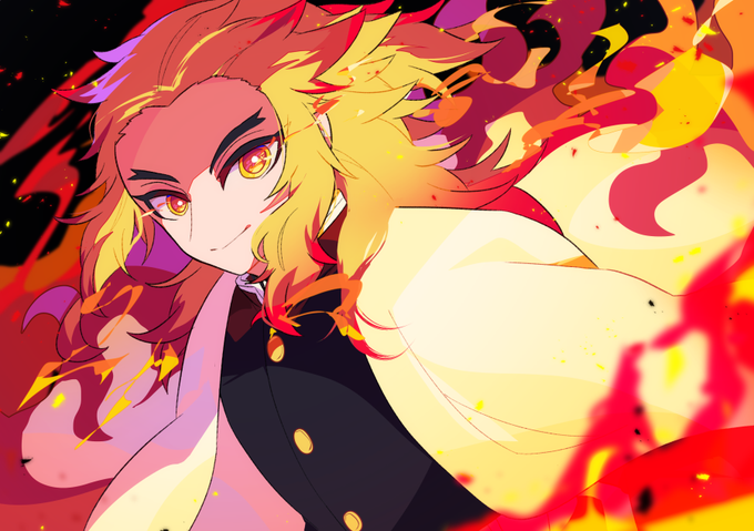 🍟furi＊さんがTwitterに投稿した煉獄杏寿郎(鬼滅の刃)のイラスト。