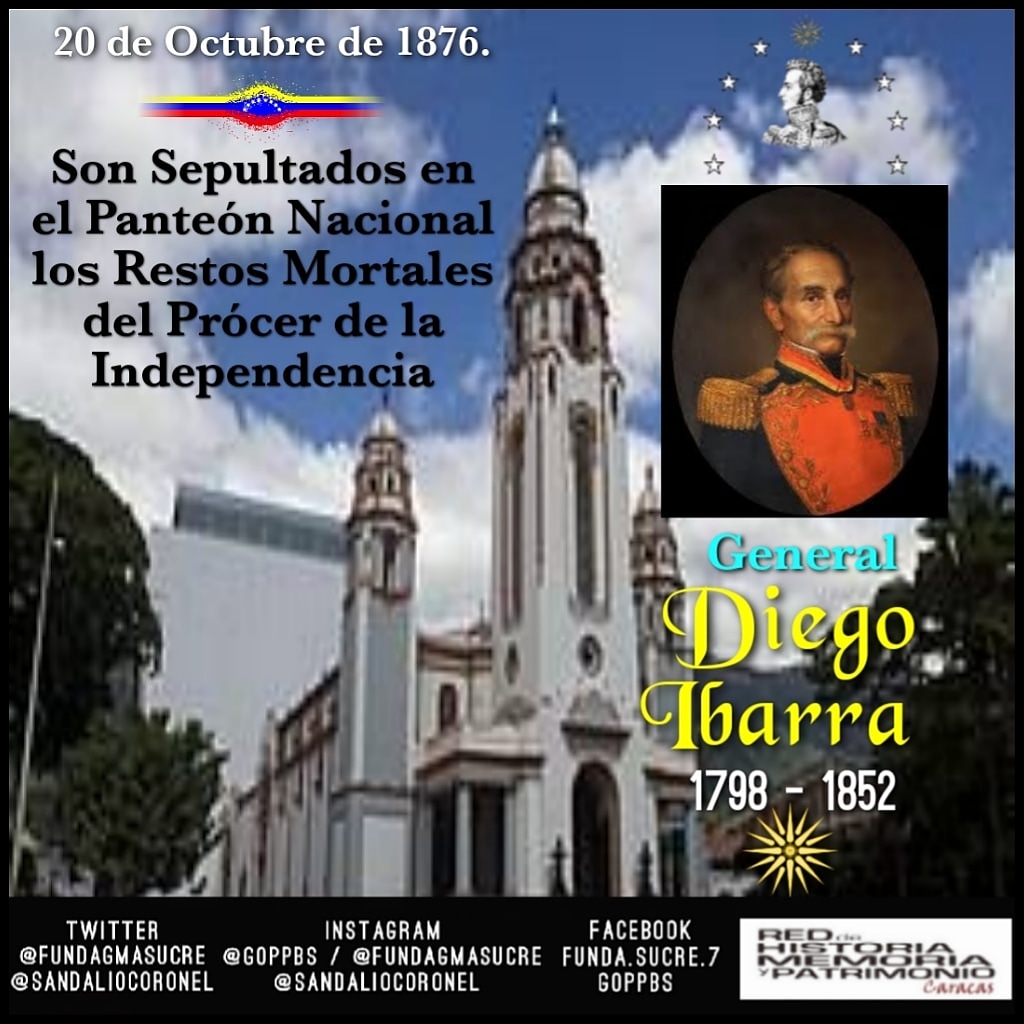 Fundación Sucre Biblioteca. Los restos del Prócer de la Independencia General Diego Ibarra, reposan desde un día como hoy de 1876 en el Panteón Nacional, justo en la entrada del nuevo mausoleo del Libertador, como eterno custodio del Padre de la Patria...
instagram.com/p/CGkLIRGhRQ1/…