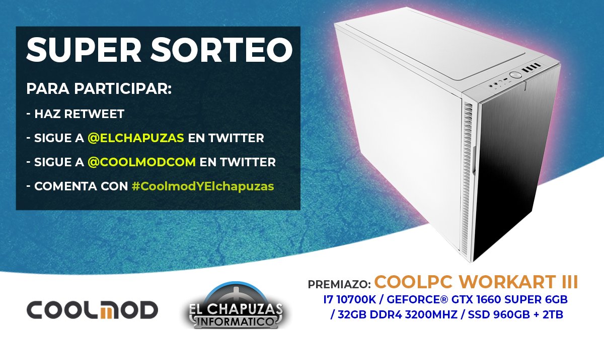 💻SORTEO💻
➡️ Retuitea
➡️ Sigue a @COOLMODcom y a nosotros
➡️ Comenta con #CoolmodYElchapuzas
Llévate este gran PC para tu casa y disfruta.
Bases: https://t.co/KTaLeuJ6Vg https://t.co/XKaXsVs7p0