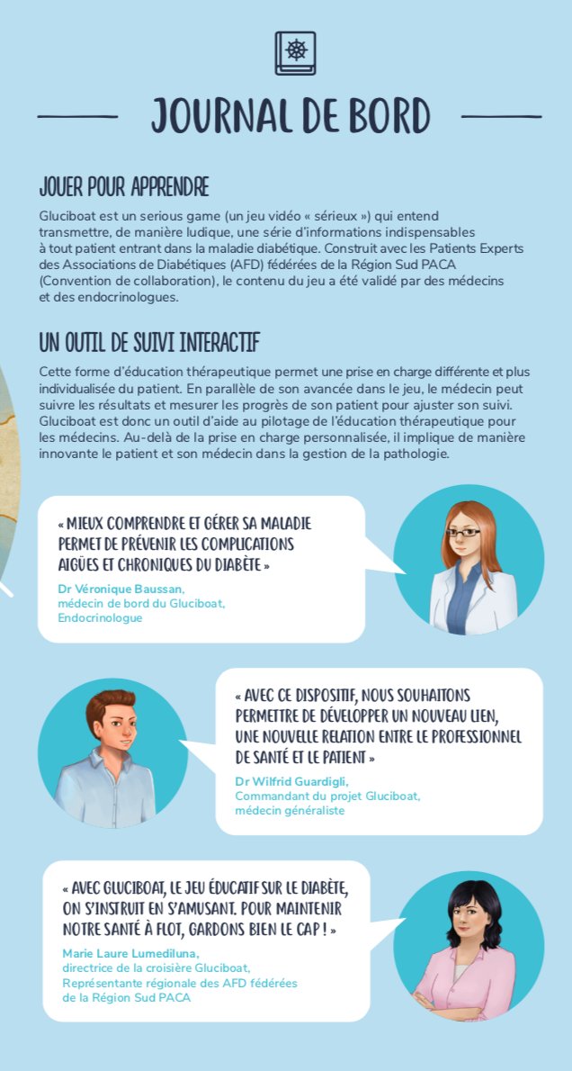 urps_ml_paca's tweet photo. 🎮⚕️ #Gluciboat _ #ETP ⚕️ 🎮
Développé en étroite collaboration avec les 𝗣𝗮𝘁𝗶𝗲𝗻𝘁𝘀 𝗘𝘅𝗽𝗲𝗿𝘁𝘀 de @FederationAFD PACA, Gluciboat est une croisière ludique durant laquelle le patient diabétique DT2 devient le «1er maître à bord » pour mieux comprendre sa maladie ! https://t.co/nfPbYpOoQ3
