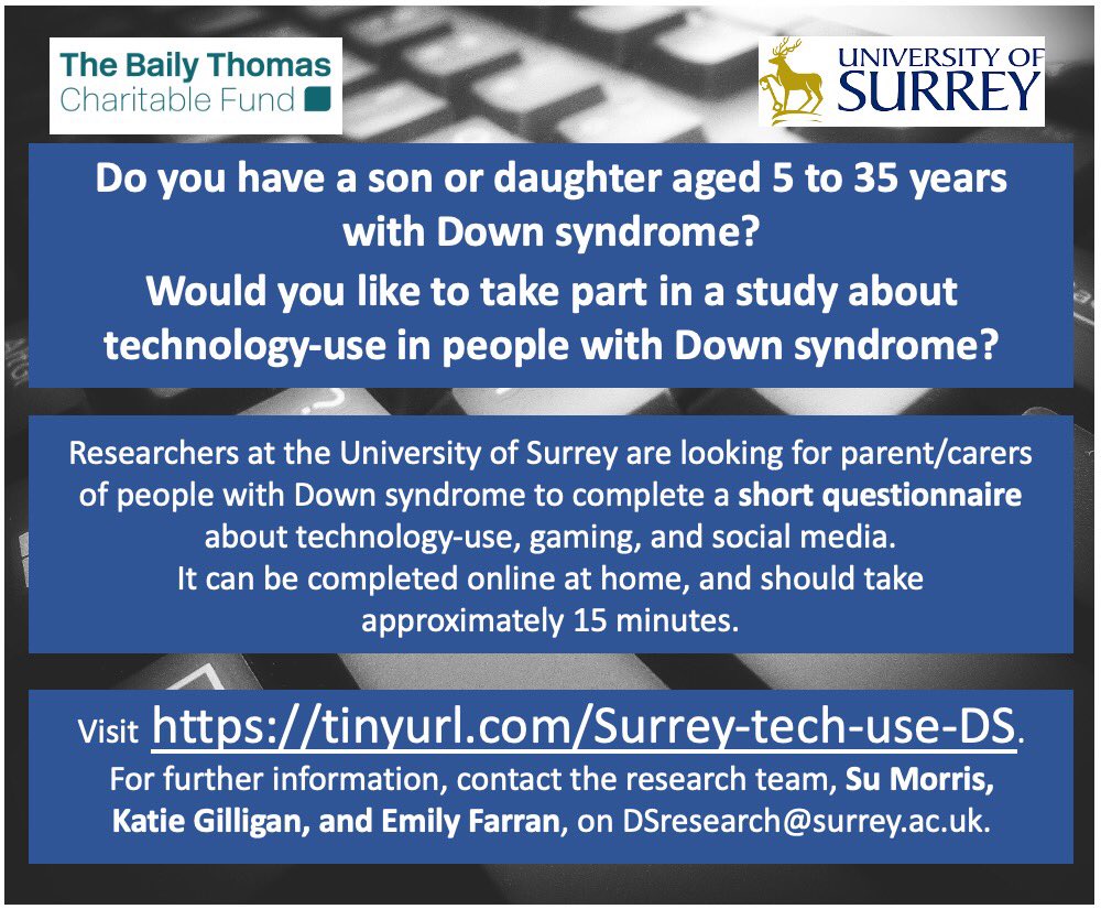Dr. Su Morris, Dr. Katie Gilligan and Prof. Emily Farran from the <a href="/UniOfSurrey/">University of Surrey</a> are looking for survey participants: surrey.ac.uk/cognition-gene…