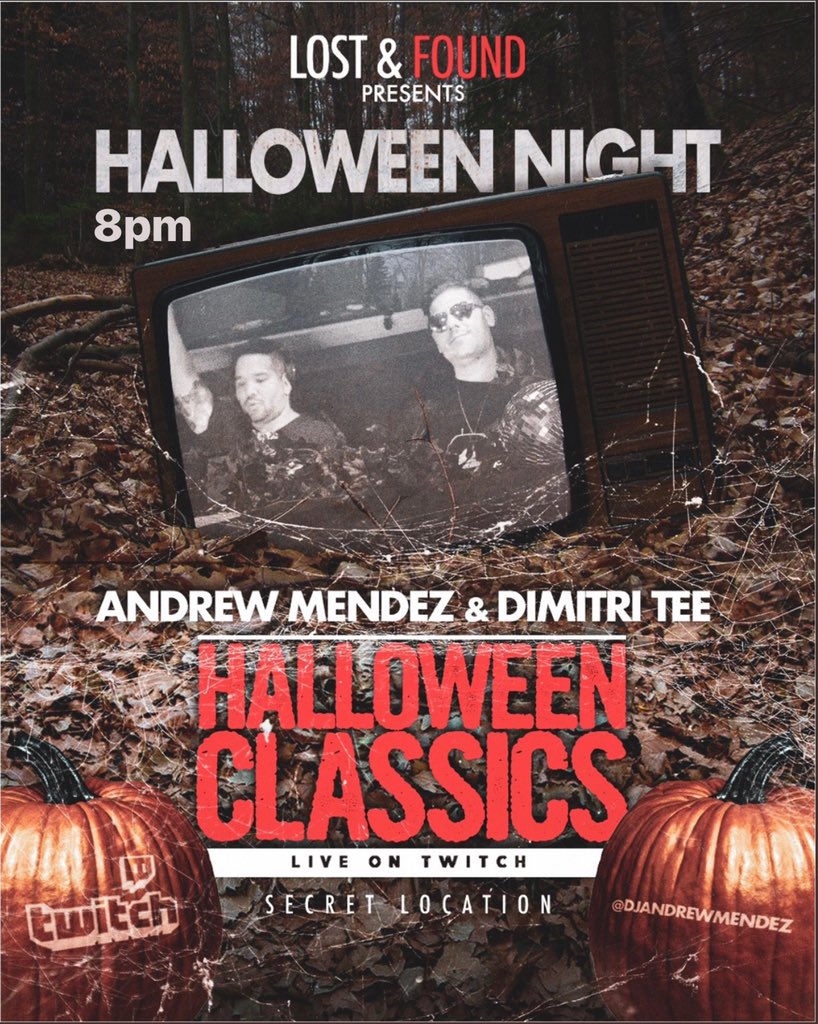DimitriTee's tweet image. 🎃 #dimitritee #djandrewmendez #halloween #night #saturday 10-31-2020 #livestream on  #twitch #techhouse #techno #housemusic #deephouse #dj #music #house #technomusic #electronicmusic #djlife 👻#dancemusic #classics #marathon #producer #djs 🎧 #progressivehouse #dancemusic
