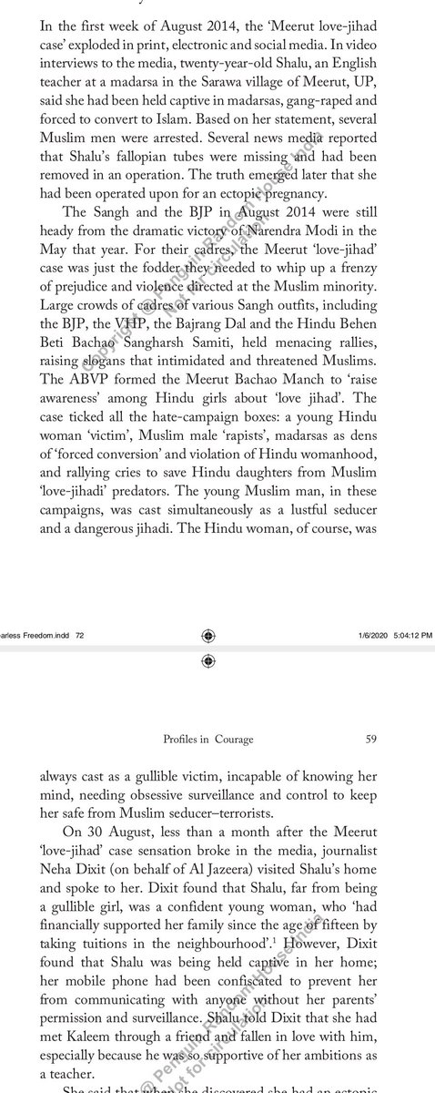 In my book  #FearlessFreedom  @PenguinIndia, I profile the courageous women who have had to take on bigots like you, who sadly head courts and women's commissions and ministries. Remember the supposed Meerut "love jehad case"? It turned out to be a love case, they're married now.