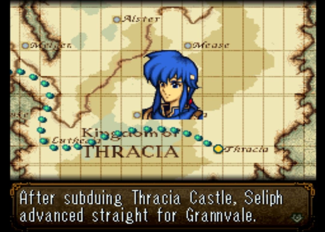 I just sneaked my way around him and seized the castle. I assume Altenna could've weakened him or make him leaveAnyway, Thracia is finally done. Chapter 10 now...