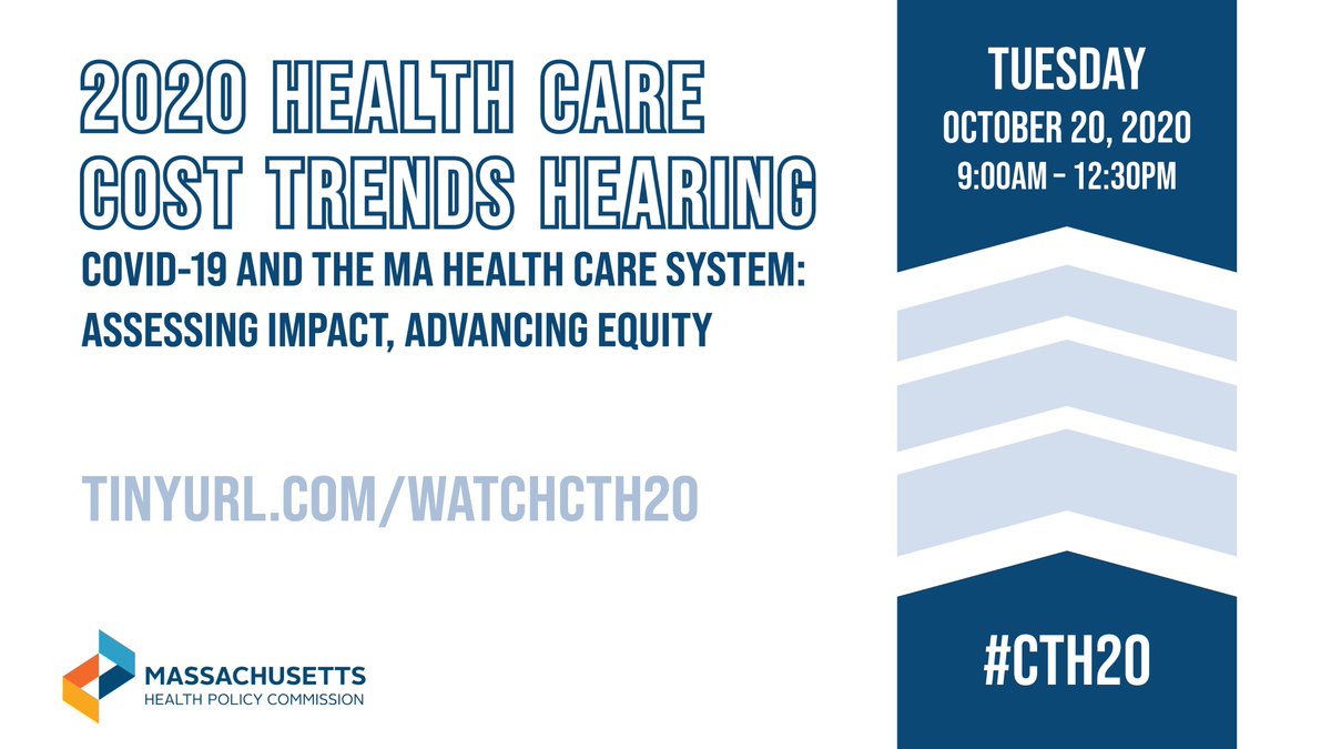 Welcome to the 2020 #HealthCare Cost Trends Hearing! Our topic this year is COVID-19 and the Massachusetts Health Care System: Assessing Impact, Advancing Equity. Use #CTH20 to join the conversation!
Agenda & materials: https://t.co/Lj1H2J4Wao
Livestream: https://t.co/sRqp3QHV7B https://t.co/6O6HwqjUBU