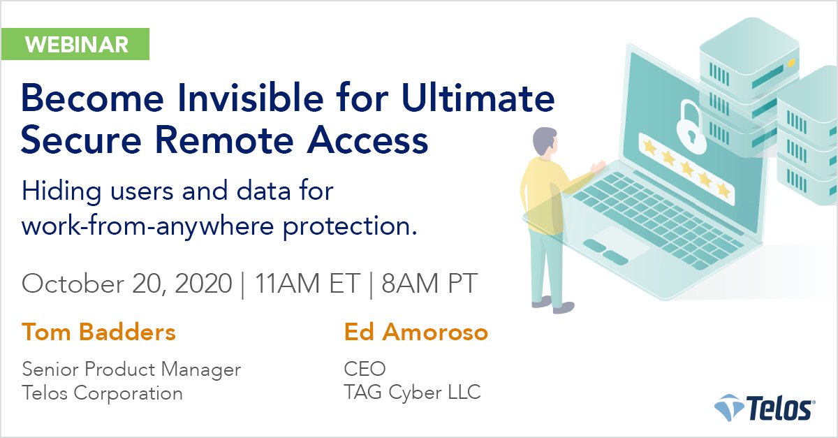 AngelaRobinso21's tweet photo. .@TAG_Cyber CEO Ed Amoroso and @TelosNews’ Tom Badders to talk this morning through the challenges that security-conscious, highly regulated enterprises face when supporting their #RemoteWorkforce. 11AM!  Don't miss it: https://t.co/f2gq02wgOz. https://t.co/wqnv2Utyzx
