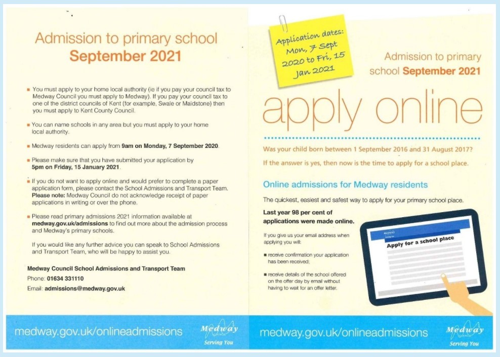 To apply for a Primary school place, please go to the Medway Council website here: medway.gov.uk/info/200137/sc…