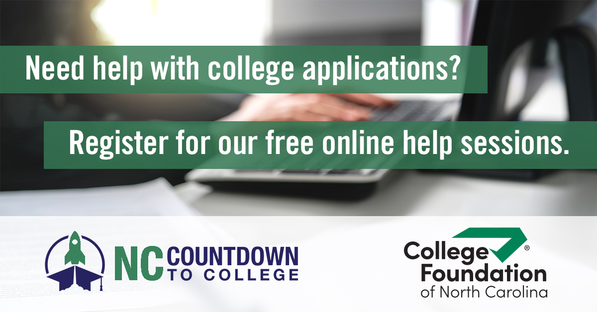 Need help with #collegeapplications? Check out NC Countdown to College free online sessions. Our statewide experts can answer your questions about applications, financial aid, and more. Register to join an upcoming session: bit.ly/3mTAZq6
