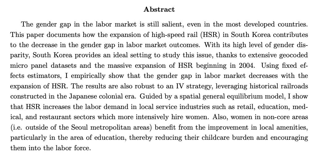 Eunjee KwonJMP: "Why Do Improvements in Transportation Infrastructure Reduce the Gender Gap in South Korea?"Website:  https://sites.google.com/view/eunjeekwon/home