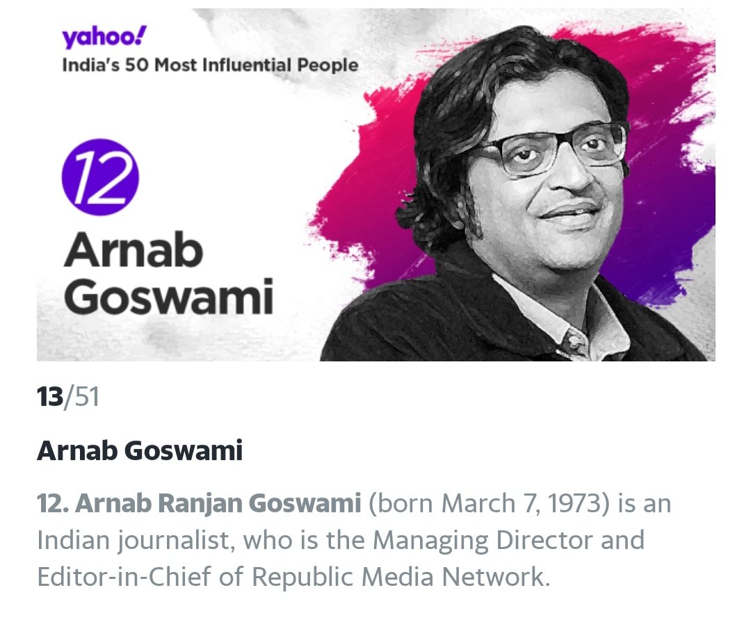 Beingrealbeing's tweet photo. Congratulations #ArnabGoswami and Queen @KanganaTeam are featured on Yahoo India's most influential Personalities 2020.

Kangana Ranaut is the only bollywood actress who is featured in this Top 30 list:)

#CBISpeedUpSSRCase @pradip103 https://t.co/wkWbxjxH1S