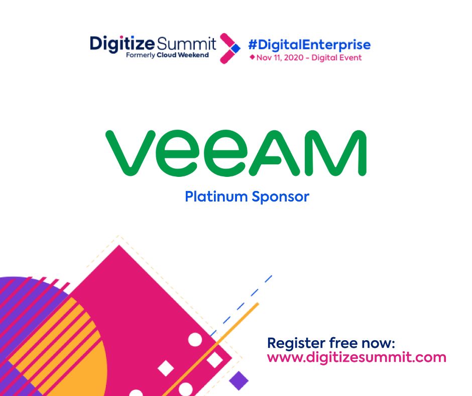 DigitizeSummit's tweet image. We’re thrilled to announce our Platinum Sponsor, @Veeam 

Don&apos;t miss the valuable content from Veeam &amp;amp; Register free now: buff.ly/37kW4nX

#DigitalEnterprise #DigitizeTomorrow #Teradix #Veeam