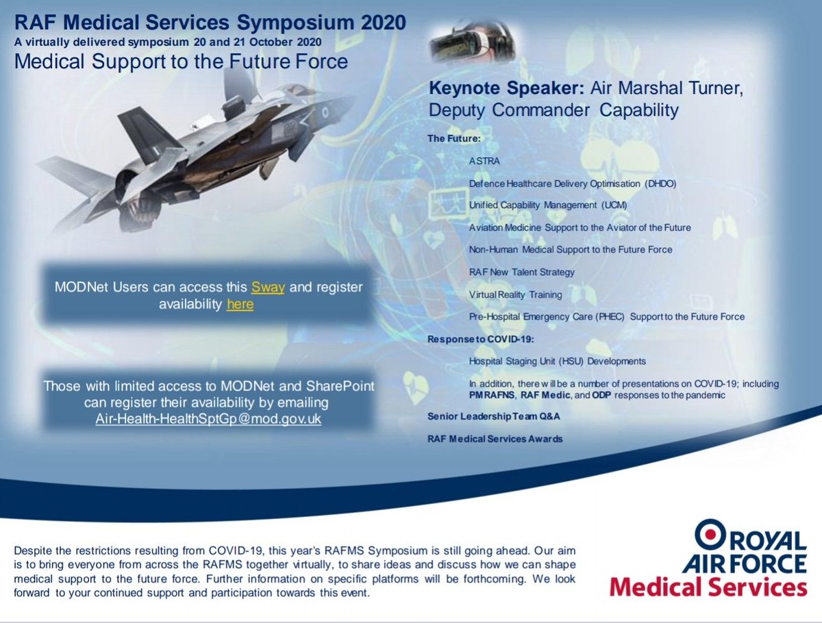 Sgt Lia Spark and Cpl Carrianne Franks from JHG(SE) at Chelsea &amp; Westminster Hospital just presented at the RAFMS Symposium 2020. They described their experiences, supporting the Heathrow Isolation Centre and working at the NHS Nightingale Hospital, in the Excel Centre London.