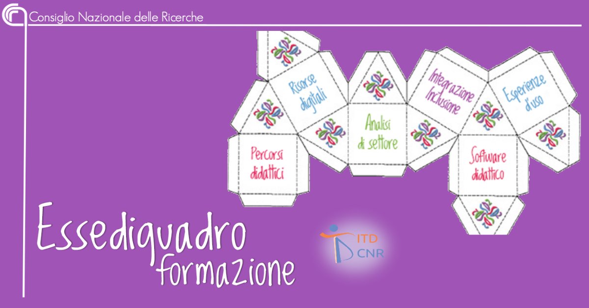 Piattaforma #Essediquadro formazione
Dall’Istituto per le tecnologie didattiche <a href="/CnrItd/">CNR ITD - Istituto Tecnologie Didattiche</a>, una piattaforma dedicata alla formazione online, gratuita e di qualità sull'#inclusionescolastica
👉cnr.it/it/news/9739
#scuolainclusivaacasa emergenza #COVID19