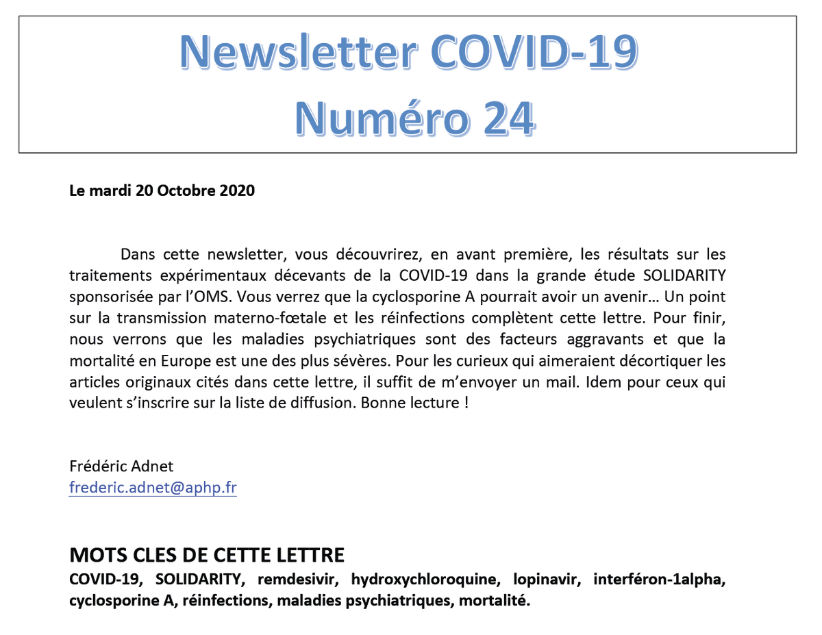 fredericadnet's tweet photo. Ici la Newsletter COVID-19 numéro 24!
Résultats en avant première des principaux médicaments du COVID-19 : rien ne marche!
Transmission maman-bébés: oui ou non?
Mortalité par pays: qui est le mauvais élève? Un indice : ça commence par US et finit par A...
https://t.co/iMmqi0eSi6 https://t.co/bhItblXhpz