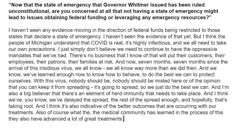 . @SenMikeShirkey was the one who brought herd immunity up in our brief conversation while responding to an unrelated question. Here is a full transcription of the question I asked and his answer.