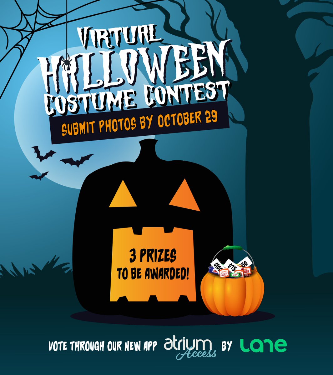 Our annual Halloween Costume Contest is going virtual this year! WIN 1 of 3 prizes. Go to atriumtoronto.com for how to enter.

#AtriumToronto #Halloween #HalloweenContest #CostumeContest #halloweencostume #photocontest #prizes