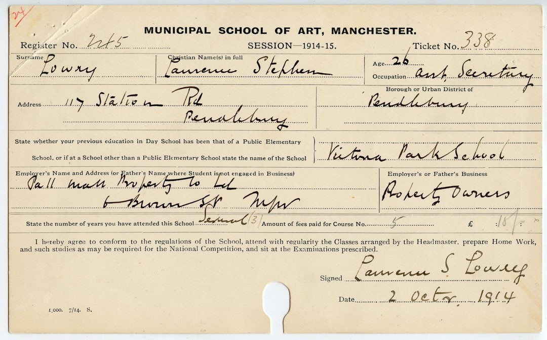 McrSchArt's tweet image. If you don't already follow @MMUSpecial on Instagram, we would highly recommend it!
We are slightly bias but particularly enjoyed their recent post of L. S. Lowry’s student record card from the start of his studies with us in 1914. @The_Lowry