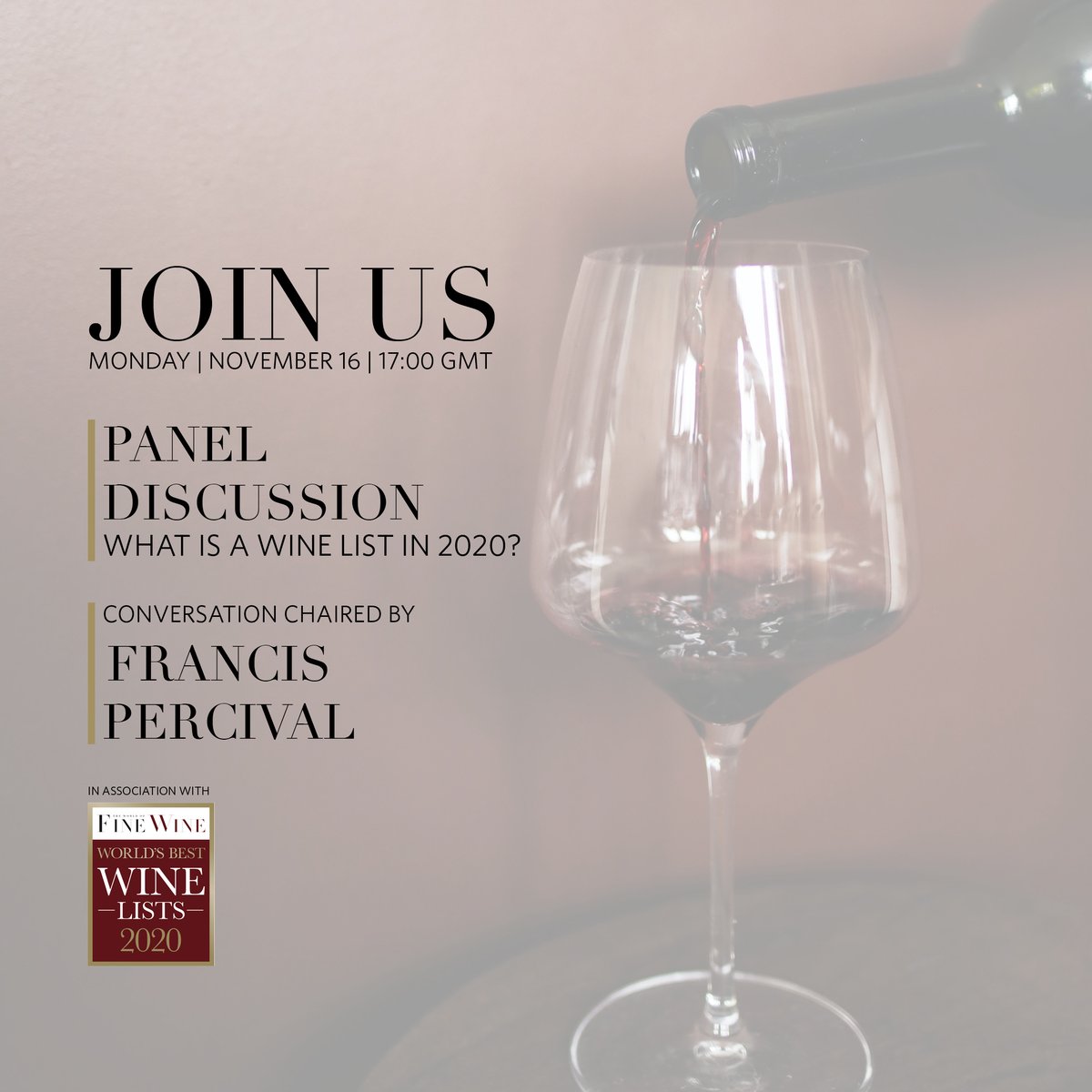 Join our panel discussion addressing the urgent question, “What is a wine list in 2020?” on Monday, November 16th, 17:00 GMT. Register here l8r.it/PqW7 #FrancisPercival #WFWpaneldiscussion @vinography @andrewcjefford @elinmccoy @HeidiMkinen @winejames @chngpohtiong