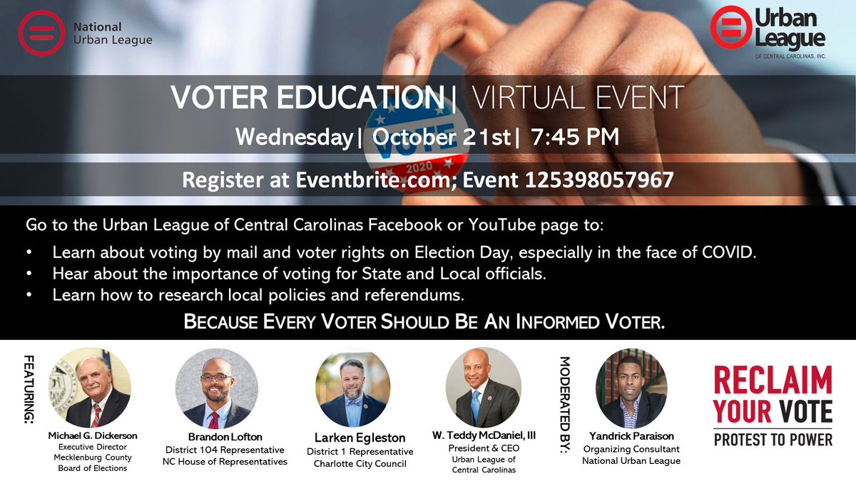 ULCC704's tweet photo. TOMORROW.  Join us on Facebook Live or YouTube tomorrow to become an #informedvoter at our Virtual Voter Education Event. #reclaimyourvote #vote2020  @mcdaniel3T @Paraisoninc @VickyLFree @KinneilC https://t.co/SjHGWryuxr