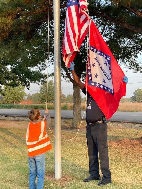 MST would like to offer a shout out to our maintenance guys for repairing our halyard.  Also to Officer Massey and Cole Kidd for being our official flag bearers and raising our new American and State flags for our campus.