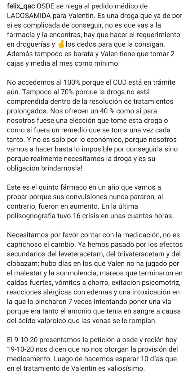 ziggysstardust_'s tweet photo. Hola vengo a pedirles ayuda para difundir el pedido de Félix ya que OSDE no se hace cargo de los medicamentos de Valentín, con la salud no se jode, porfa hagan RT. https://t.co/ljYGpPKaWL