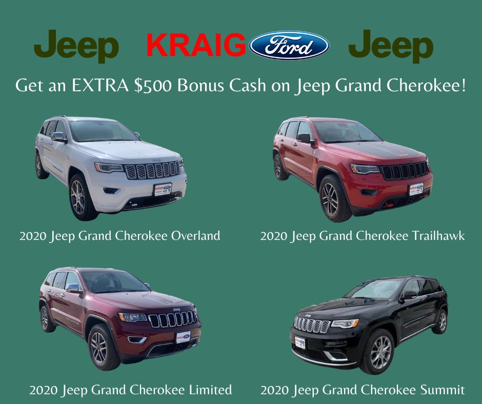 Get an EXTRA $500 OFF a NEW Jeep Grand Cherokee until the end of October!!
Stop into Kraig Ford Chrysler Dodge Jeep Ram Chevrolet Buick
1601 A Ave W in Oskaloosa, IA