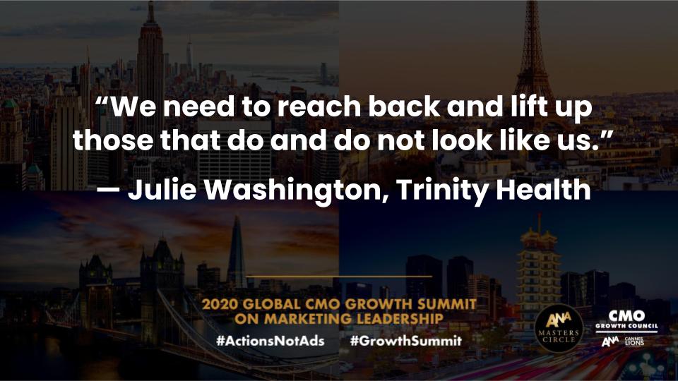 ANACMOMasters's tweet image. 24 hours later, and the work has already begun. Thank you, Julie Washington, Chief Marketing and Communications Director, @TrinityHealthMI for your call to action.
#ActionsNotAds #GrowthSummit @ANAmarketers @Cannes_Lions #ANAMastersofMarketing