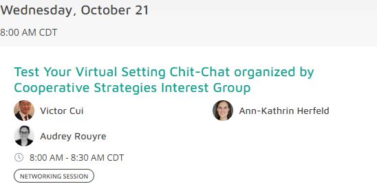 Please join the "Test-Your-Virtual-Setting Chit-Chat" at the upcoming #SMS2020, to test your settings (video, microphone, background) and network with your fellow #SMSCooperative_IG members.