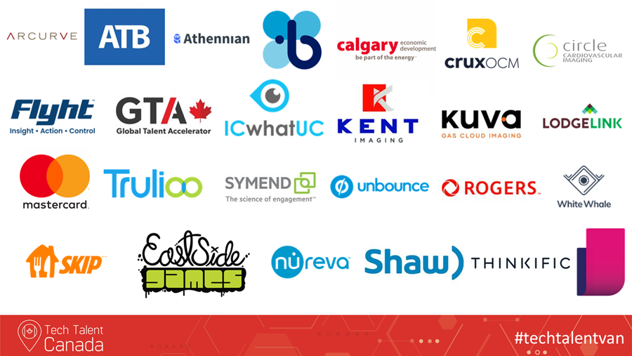 TechTalentCan's tweet photo. Meet 26 Companies at Tech Talent Canada Virtual Job Fair Tomorrow | @EastSideGames @Mastercard @thinkific @trulioo @unbounce @unity3d @calgaryeconomic @GTaccelerator #techtalent https://t.co/IQxeaogpzw https://t.co/dxT4mAN4hz