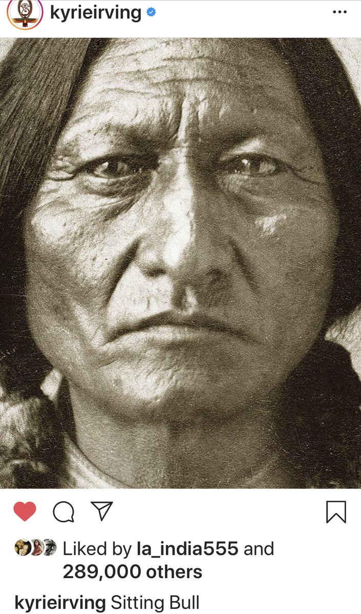 LucasBrownEyes's tweet photo. Kyrie Irving (who's Native) posted a picture of Sitting Bull. That's it. And the AMOUNT OF RACISM AND HATE he got for it is overwhelming. 

All it takes for people to hate Natives, is a picture of us. https://t.co/4Pz60zMy31