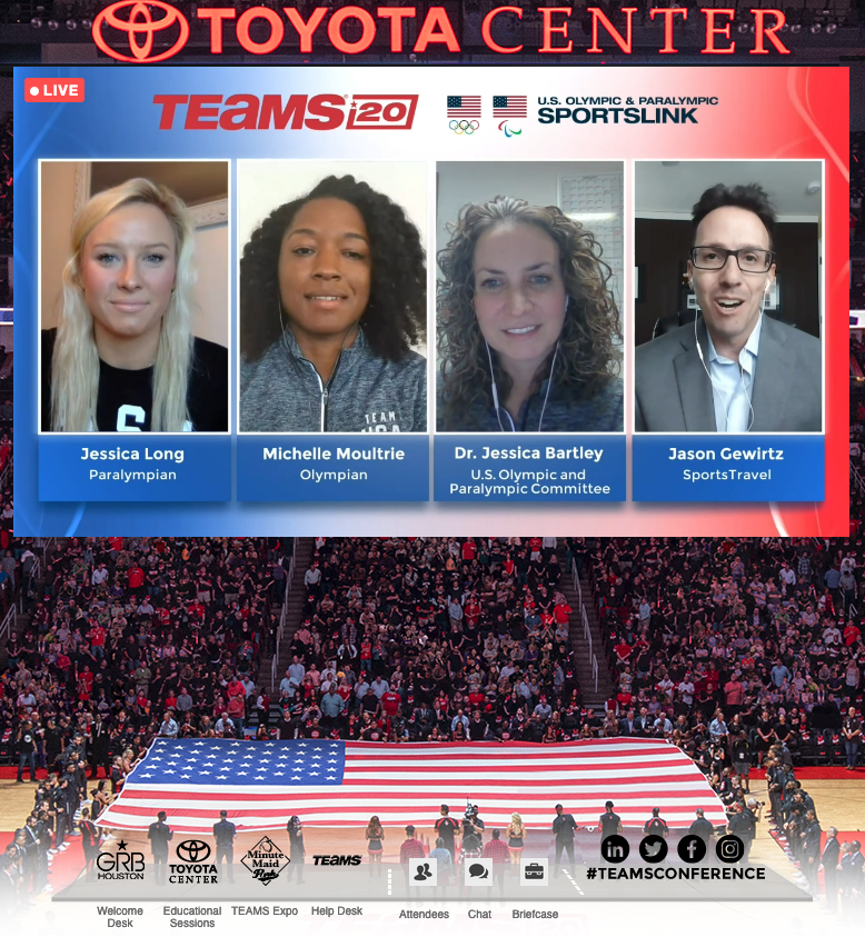 TEAMSconference's tweet photo. We're ready to enjoy more terrific USOPC SportsLink Programming with @USASwimming legend Jessica Long, @USASoftball star Michelle Moultrie and @TeamUSA's Dr. Jessica Bartley joining @SportsTravel's Jason Gewirtz on 'What Athletes Expect Now.' https://t.co/VfHvU1VEsj