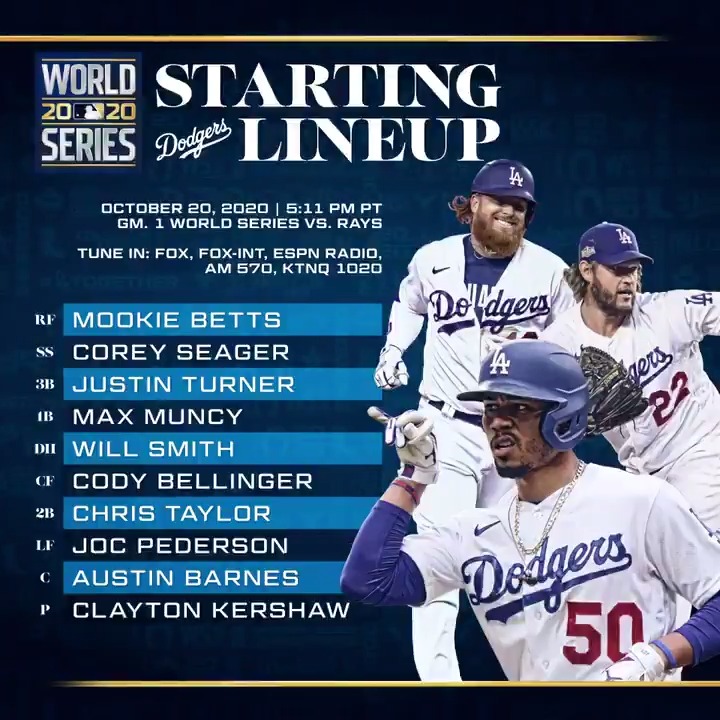 Los Angeles Dodgers on X: Tonight's lineup vs. Rays: #WorldSeries