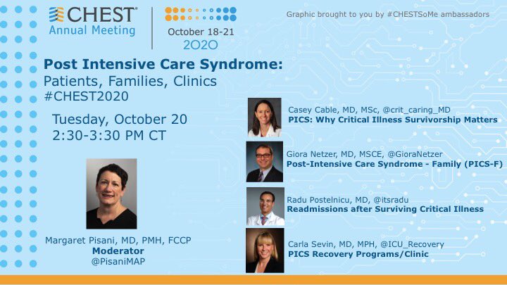 Another great  @CHESTCritCare session! Post-intensive Care Syndrome with  @PisaniMAP  @crit_caring_MD  @GioraNetzer  @itsradu and  @ICU_Recovery!  #CHEST2020