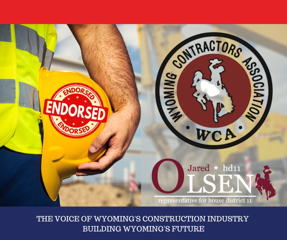 I'm stoked to have the endorsement of the WY Contractors Association. WY's economy will bounce back. As we grow, we develop. No industry is more critical to the future of our economic development than the hard working men and women who build WY.
 #BuildingWyomingsFurutre