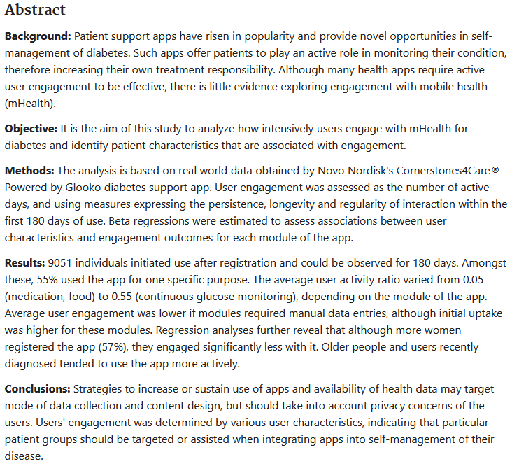 ETN_IQCE's tweet photo. We are proud to present you the next scientific paper: "User engagement and the role of mHealth in self-management of diabetes: Real-world evidence from the Cornerstones4Care® app" from our IQCE fellow Anna-Katharina Böhm.
https://t.co/cwCdiRMdg2 https://t.co/iJPZEqvLjY