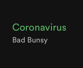 paulagonu's tweet photo. Vale una cosa bad bunny acaba de subir nuevo disco pero nadie tiene ni idea porque lo ha puesto en spoti como “bad bunsy” lo mejor es que el ft con ozuna se llama coronavirus https://t.co/Bv2qtzcB67