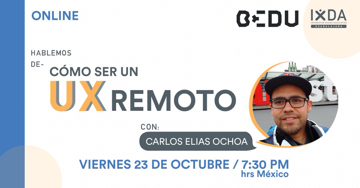 ¿Cuáles son las mejores herramientas para colaborar a distancia? ⚙️ ¿Cómo se adaptan los rituales? 🧠 ¿De qué manera  puedo desarrollar mi carrera en UX de forma remota? 🙋‍♀️ Únete a esta charla que tendremos con nuestros amigos de <a href="/IxDAGDL/">IxDA Guadalajara</a> 

👉 Regístrate: hubs.ly/H0ydJ_J0