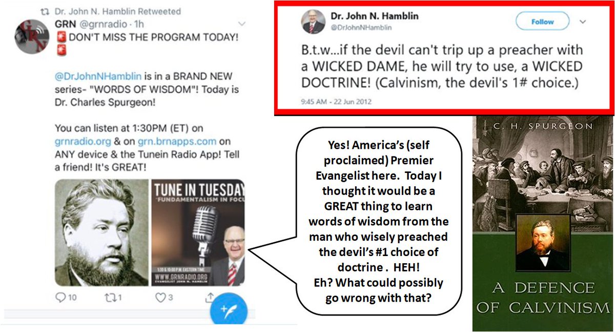 weecalvin1509's tweet photo. Brass neck award of 2020 goes to our old friends @drJohnNhamblin and @GRNRadio for the GREAT idea of bringing us words of wisdom from a man they consider to be a preacher of Satan's #1 choice of doctrine. #AsYouDo #Calvinism #oldpaths #TellAFriend #Ministry101 #PowerForTheHour https://t.co/qjp0VA4hFE