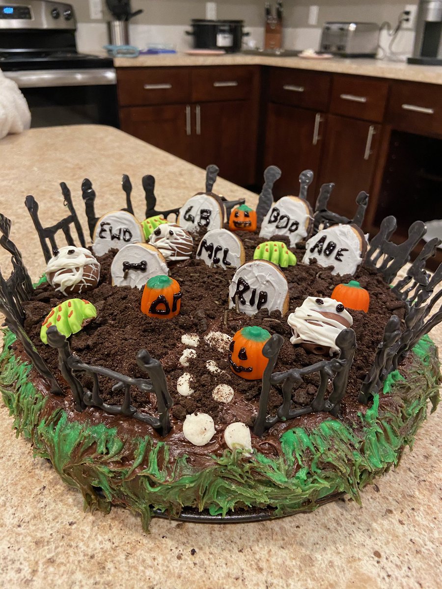 Halloween bake-off!! Like your favorite dessert! Team Mummy Issues - Graveyard Cake!